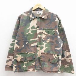 XL★古着 長袖 ハンティング ジャケット メンズ 90年代 90s ウッドランドカモ 大きいサイズ コットン 緑 迷彩 26mar11