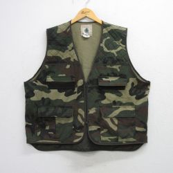 XL★古着 ハンティング ベスト メンズ 00年代 00s ウッドランドカモ 大きいサイズ 緑他 迷彩 26mar12