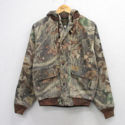 L★古着 ダックスバック 長袖 ハンティング ジャケット パーカー メンズ 80年代 80s ラグラン 茶他 迷彩 内側キルティング 26mar12