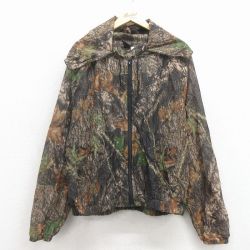 XL★古着 長袖 ハンティング ジャケット パーカー メンズ 90年代 90s モッシーオーク メッシュ地 ラグラン USA製 茶 迷彩 26apr08