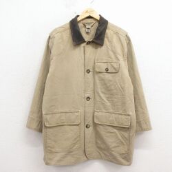XL★古着 エルエルビーン 長袖 ハンティング ジャケット メンズ 00年代 00s 大きいサイズ 襟レザー ベージュ 26apr27