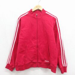 アディダス 長袖ジャージ ワンポイントロゴ レッド メンズL相当 | 古着