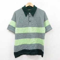 M★古着 JCペニー 半袖 セーター メンズ 80年代 80s ラグラン 襟付き 緑他 グリーン ボーダー 【spe】 25sep27 中古 トップス