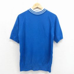 80s 半袖セーター ハンドニット ブルー L | 古着