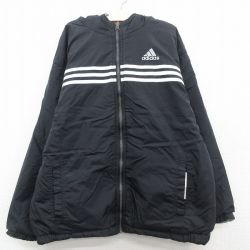 古着 アディダス adidas 長袖 ナイロン ジャケット パーカー キッズ ボーイズ 子供服 90年代 90s ビッグロゴ 刺繍 リバーシブル 黒他 ブラック 23oct24