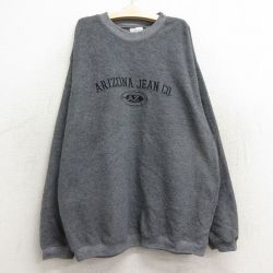 古着 アリゾナジーンズ 長袖 フリース トップス キッズ ボーイズ 子供服 00年代 00s ビッグロゴ 刺繍 クルーネック 濃グレー 24jan09