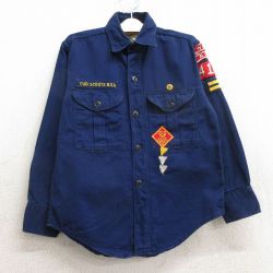 古着 長袖 ビンテージ ボーイスカウト シャツ キッズ ボーイズ 子供服 70年代 70s ワッペン 紺 ネイビー 24jan16