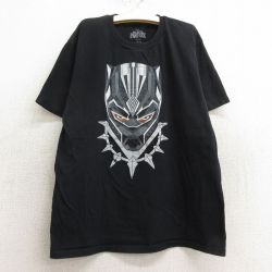 【50%OFF】古着 半袖 Tシャツ キッズ ボーイズ 子供服 マーベル ブラックパンサー コットン クルーネック 黒 ブラック 24may22