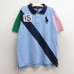 【50%OFF】古着 ラルフローレン Ralph Lauren 半袖 ブランド ポロ シャツ キッズ ボーイズ 子供服 ビッグポニー 15 マルチカラー コットン 鹿の子 薄紺他 ネイビー 【spe】 24may22