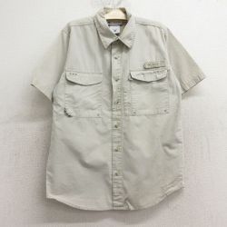 古着 コロンビア COLUMBIA 半袖 フィッシング シャツ キッズ ボーイズ 子供服 00年代 00s コットン 薄ベージュ カーキ 内側メッシュ 24may27