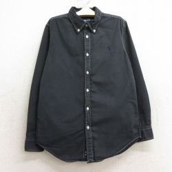古着 ラルフローレン Ralph Lauren 長袖 ブランド シャツ キッズ ボーイズ 子供服 ワンポイントロゴ コットン ボタンダウン 黒 ブラック 24jul01