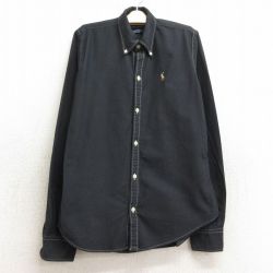 【50%OFF】古着 ラルフローレン Ralph Lauren 長袖 ブランド シャツ キッズ ボーイズ 子供服 90年代 90s ワンポイントロゴ オックスフォード コットン ボタンダウン 黒 ブラック 24jul01