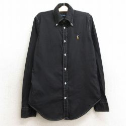 【50%OFF】古着 ラルフローレン Ralph Lauren 長袖 ブランド シャツ キッズ ボーイズ 子供服 90年代 90s ワンポイントロゴ オックスフォード コットン ボタンダウン 黒 ブラック 24jul01