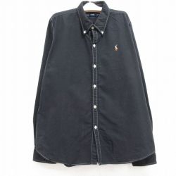 【50%OFF】古着 ラルフローレン Ralph Lauren 長袖 ブランド シャツ キッズ ボーイズ 子供服 ワンポイントロゴ オックスフォード コットン ボタンダウン 黒 ブラック 24jul04