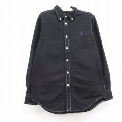 古着 ラルフローレン Ralph Lauren 長袖 ブランド シャツ キッズ ボーイズ 子供服 ワンポイントロゴ オックスフォード コットン ボタンダウン 黒 ブラック 24jul04