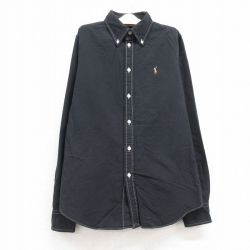 古着 ラルフローレン Ralph Lauren 長袖 ブランド シャツ キッズ ボーイズ 子供服 ワンポイントロゴ オックスフォード コットン ボタンダウン 黒 ブラック 24jul04