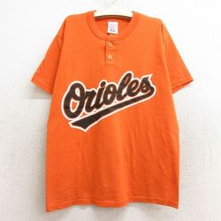 古着 マジェスティック 半袖 ビンテージ Tシャツ キッズ ボーイズ 子供服 80年代 80s MLB ボルチモアオリオールズ ヘンリーネック オレンジ メジャーリーグ ベースボール 野球 24jul24