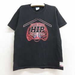 古着 半袖 ビンテージ Tシャツ キッズ ボーイズ 子供服 00年代 00s HIP 脳 フットボール コットン クルーネック 黒 ブラック 24jul24
