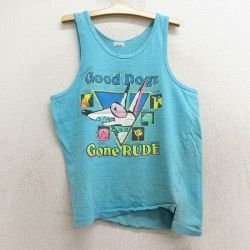 古着 ビンテージ タンクトップ キッズ ボーイズ 子供服 80年代 80s 犬 クルーネック 水色 24aug19