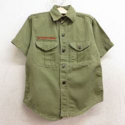 古着 半袖 ビンテージ ボーイスカウト シャツ キッズ ボーイズ 子供服 70年代 70s 濃緑 グリーン 24aug20