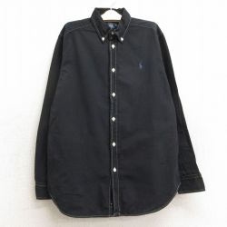 古着 ラルフローレン Ralph Lauren 長袖 ブランド シャツ キッズ ボーイズ 子供服 ワンポイントロゴ コットン ボタンダウン 黒 ブラック 24aug26