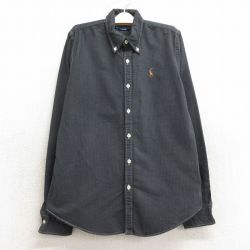 【50%OFF】古着 ラルフローレン Ralph Lauren 長袖 ブランド シャツ キッズ ボーイズ 子供服 90年代 90s ワンポイントロゴ オックスフォード コットン ボタンダウン 濃グレー ストライプ 24aug26