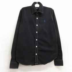 古着 ラルフローレン Ralph Lauren 長袖 ブランド シャツ キッズ ボーイズ 子供服 ワンポイントロゴ コットン ボタンダウン 黒 ブラック ストライプ 24aug26