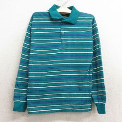 古着 ルティグレ 長袖 ポロ シャツ キッズ ボーイズ 子供服 80年代 80s USA製 緑他 グリーン ボーダー 24aug31