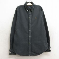 【50%OFF】古着 ラルフローレン Ralph Lauren 長袖 ブランド シャツ キッズ ボーイズ 子供服 ワンポイントロゴ オックスフォード コットン ボタンダウン 濃グレー 24aug31