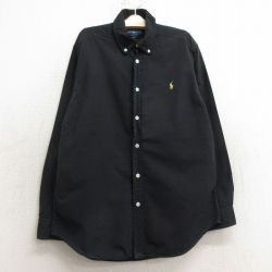 【50%OFF】古着 ラルフローレン Ralph Lauren 長袖 ブランド シャツ キッズ ボーイズ 子供服 90年代 90s ワンポイントロゴ コットン ボタンダウン 黒 ブラック チェック 24aug31