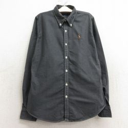 【50%OFF】古着 ラルフローレン Ralph Lauren 長袖 ブランド シャツ キッズ ボーイズ 子供服 90年代 90s ワンポイントロゴ オックスフォード コットン ボタンダウン 濃グレー 24aug31