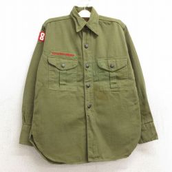 古着 長袖 ビンテージ ボーイスカウト シャツ キッズ ボーイズ 子供服 60年代 60s ワッペン マチ付き 濃緑 グリーン 24sep07