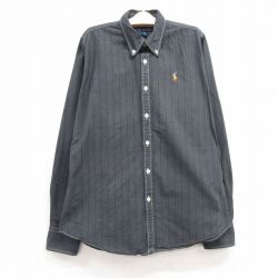 古着 ラルフローレン Ralph Lauren 長袖 ブランド シャツ キッズ ボーイズ 子供服 ワンポイントロゴ オックスフォード コットン ボタンダウン 黒系 ブラック ストライプ 24oct22