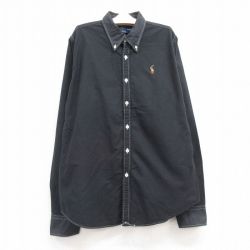 【50%OFF】古着 ラルフローレン Ralph Lauren スポーツ 長袖 ブランド シャツ キッズ ボーイズ 子供服 ワンポイントロゴ オックスフォード コットン ボタンダウン 黒 ブラック 24oct22