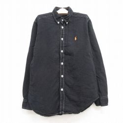 【50%OFF】古着 ラルフローレン Ralph Lauren 長袖 ブランド シャツ キッズ ボーイズ 子供服 90年代 90s ワンポイントロゴ リネン ボタンダウン 黒 ブラック 24oct22