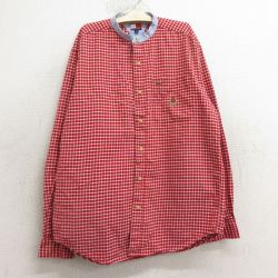 古着 トミーヒルフィガー TOMMY HILFIGER 長袖 ブランド シャツ キッズ ボーイズ 子供服 90年代 90s ワンポイントロゴ コットン ノーカラー 赤他 レッド チェック 24nov06