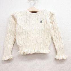 【50%OFF】古着 ラルフローレン Ralph Lauren 長袖 ブランド ケーブル セーター キッズ ガールズ 子供服 ワンポイントロゴ コットン 生成り 24dec27