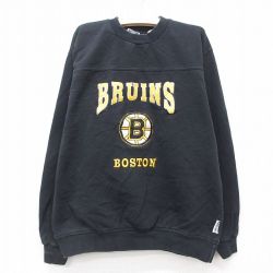 古着 マイティマック 長袖 スウェット キッズ ボーイズ 子供服 00年代 00s NHL ボストンブルーインズ 刺繍 コットン クルーネック 黒 ブラック アイスホッケー 25jan07