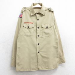 古着 長袖 ボーイスカウト シャツ キッズ ボーイズ 子供服 90年代 90s ワッペン USA製 ベージュ カーキ 25jan27