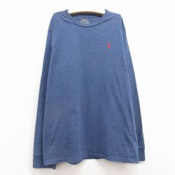 【50%OFF】古着 ラルフローレン Ralph Lauren 長袖 ブランド Tシャツ キッズ ボーイズ 子供服 ワンポイントロゴ コットン クルーネック 紺 ネイビー 霜降り 25jan30