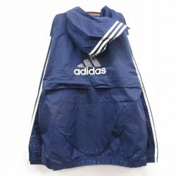 古着 アディダス adidas 長袖 ナイロン ジャケット パーカー キッズ ボーイズ 子供服 90年代 90s ビッグロゴ 紺 ネイビー 3本ライン 内側メッシュ 25jan30