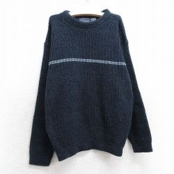 【50%OFF】古着 ベーシックエディション 長袖 セーター キッズ ボーイズ 子供服 90年代 90s アクリル クルーネック USA製 濃紺 ネイビー 25mar04