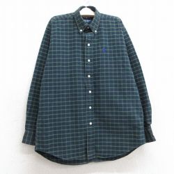 古着 ラルフローレン Ralph Lauren 長袖 ブランド シャツ キッズ ボーイズ 子供服 90年代 90s ワンポイントロゴ コットン ボタンダウン 緑他 グリーン チェック 25mar04
