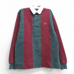 古着 トミーヒルフィガー TOMMY HILFIGER 長袖 ブランド ラガー シャツ キッズ ボーイズ 子供服 90年代 90s ワンポイントロゴ ツートンカラー コットン 緑他 グリーン ストライプ 25mar26