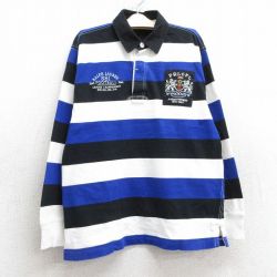 【50%OFF】古着 ラルフローレン Ralph Lauren 長袖 ブランド ラガー シャツ キッズ ボーイズ 子供服 90年代 90s フットボール 12 コットン 青他 ブルー ボーダー 25apr10