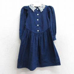 【50%OFF】古着 長袖 ワンピース キッズ ガールズ 子供服 90年代 90s コットン USA製 紺他 ネイビー デニム 25apr10