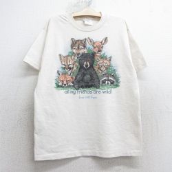 古着 半袖 ビンテージ Tシャツ キッズ ボーイズ 子供服 90年代 90s クマ キツネ タヌキ クルーネック USA製 生成り 25may07