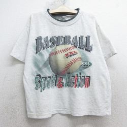 【50%OFF】古着 半袖 ビンテージ Tシャツ キッズ ボーイズ 子供服 90年代 90s ベースボール クルーネック カナダ製 薄グレー 霜降り 25may07