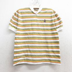 古着 半袖 ポロ シャツ キッズ ボーイズ 子ども服 80年代 80s 犬 白他 ホワイト ボーダー 25jun02