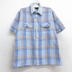 古着 半袖 シャツ キッズ ボーイズ 子ども服 80年代 80s コットン 水色他 チェック 25jun02